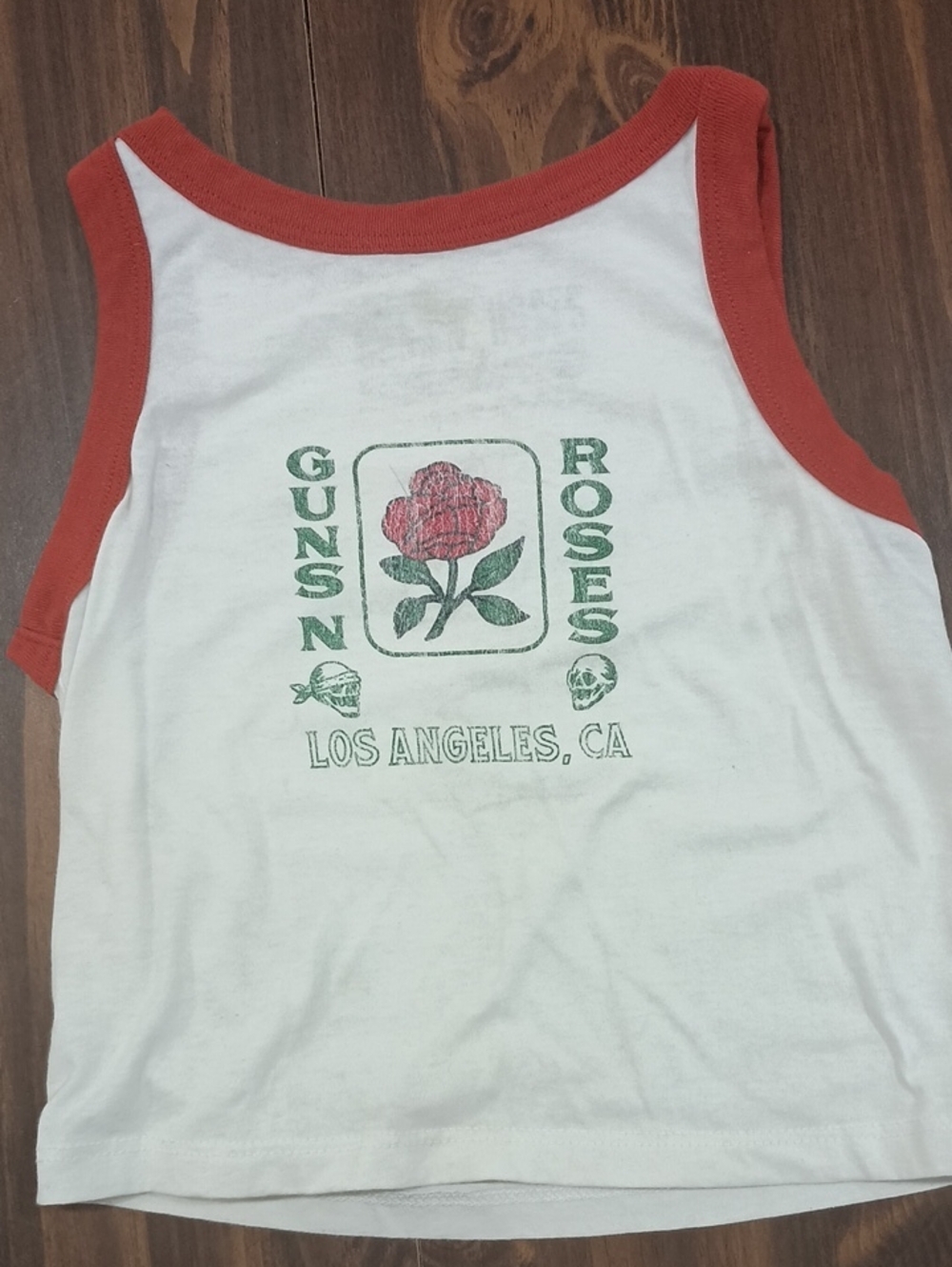 Kids White Tank Top with Rust Trim and Rose Graphic